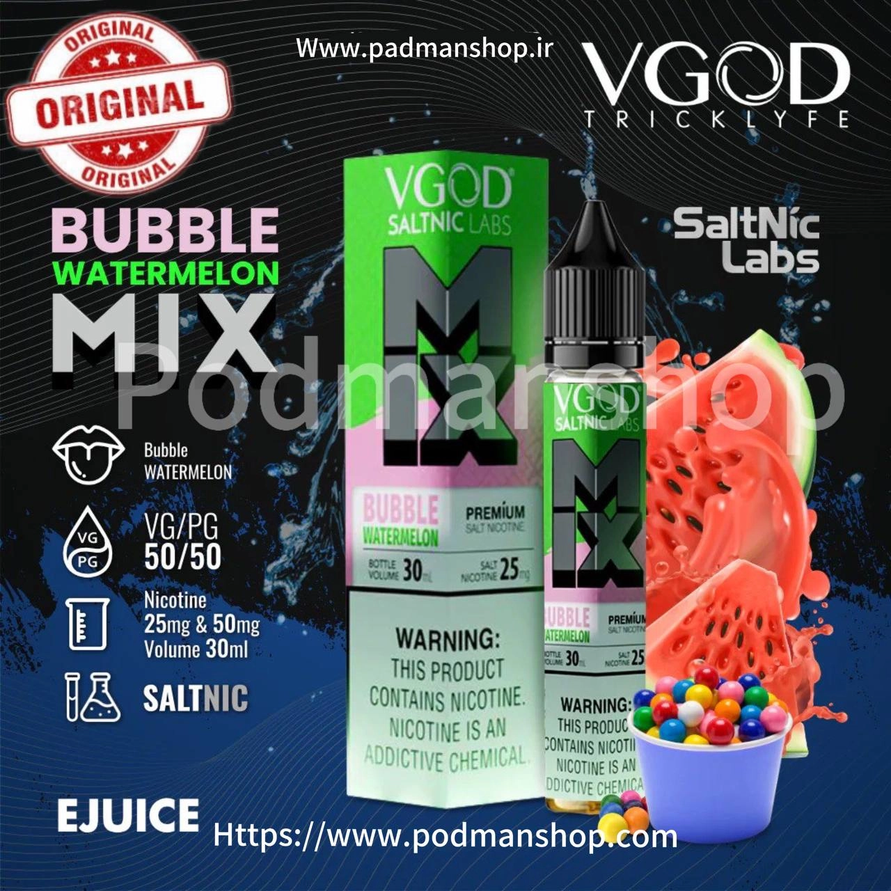 VGOD Bubble Watermelon Mix Nicotine Salt|پادمن شاپ|