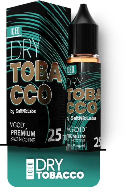 سالت نیکوتین VGOD Iced Dry Tobacco با طعم برگ توباکو و یخ، ترکیبی از طعم توباکو خشک و خنکی یخ