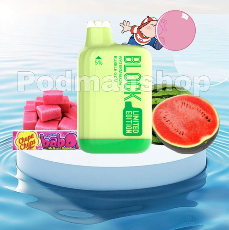 Block Bar Watermelon Bubble Gum disposble pod | پاد من شاپ |