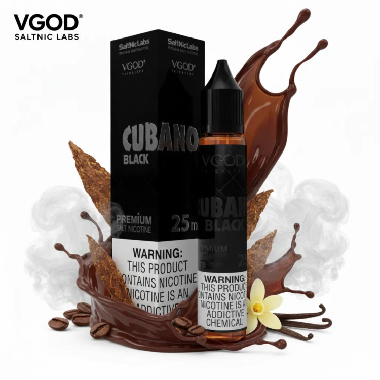 سالت نیکوتین VGOD Cubano Black با طعم توباکو و کاستارد وانیلی، نشاندهنده تعادل عالی بین طعم غنی توباکو و شیرینی ملایم کاستارد