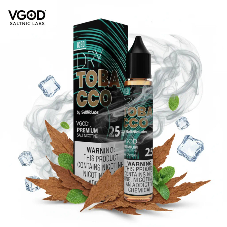 سالت نیکوتین VGOD Iced Dry Tobacco با طعم برگ توباکو و یخ، ترکیبی از طعم توباکو خشک و خنکی یخ