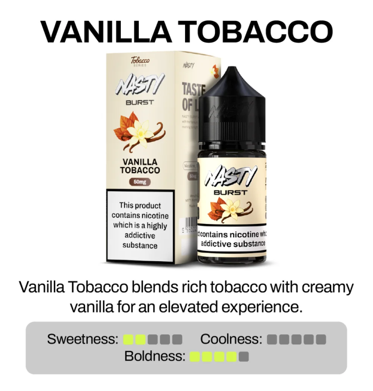 Nasty Burst Tobacco Vanilla Tobacco Nic Salt E-Liquid